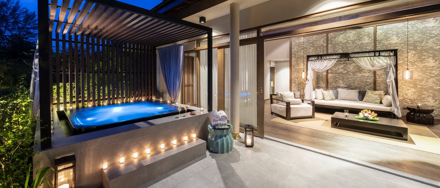 Indulge in luxury at The Sarojin's Jacuzzi Pool Suite in Khao Lak, Thailand.