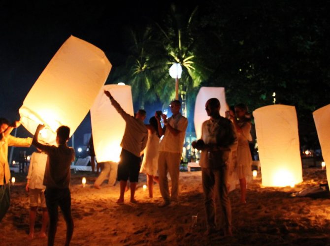 Magical sky lantern release at The Sarojin, filling the night sky with light.