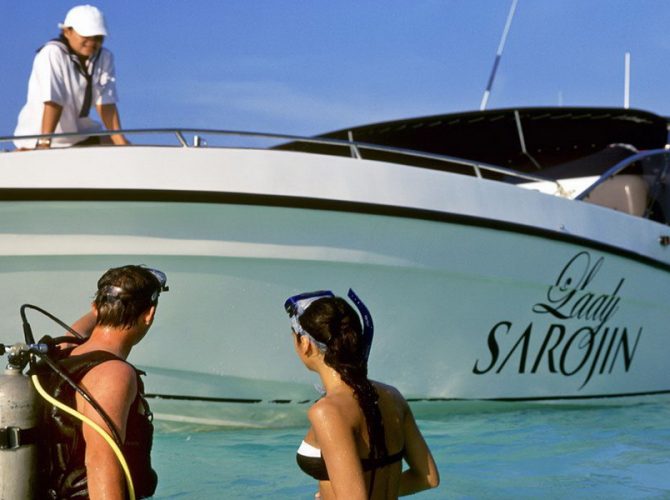Exclusive access to The Lady Sarojin private yacht, inviting guests to relish luxurious sailing.